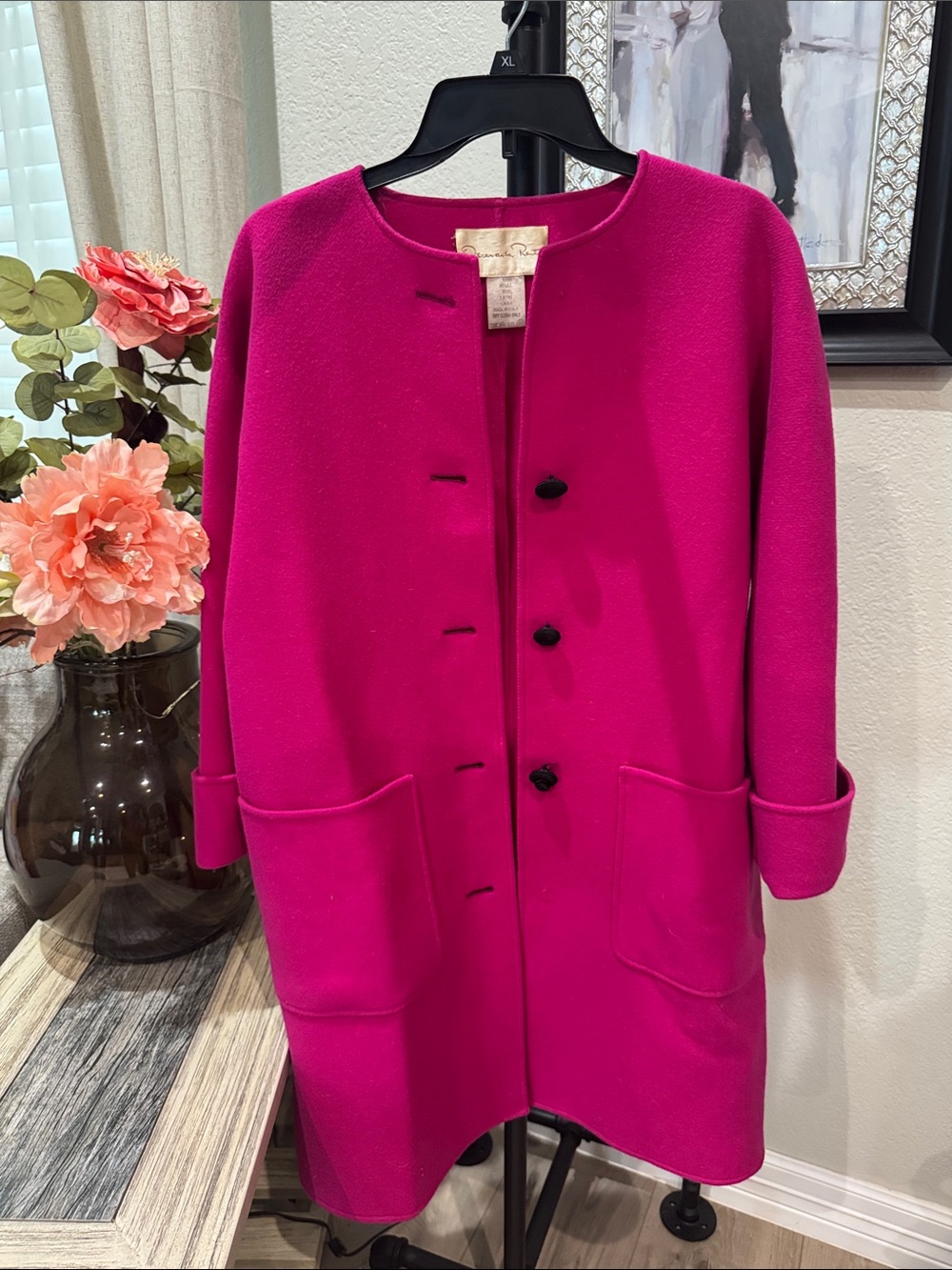 Oscar de la Renta Vibrant Fuchsia Wool Trench Coat